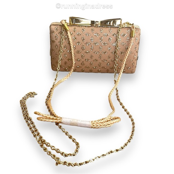 Kate Landry Gold Bow Clasp Evening Clutch with Chain or Braided Rope Crossbody - Picture 15 of 16